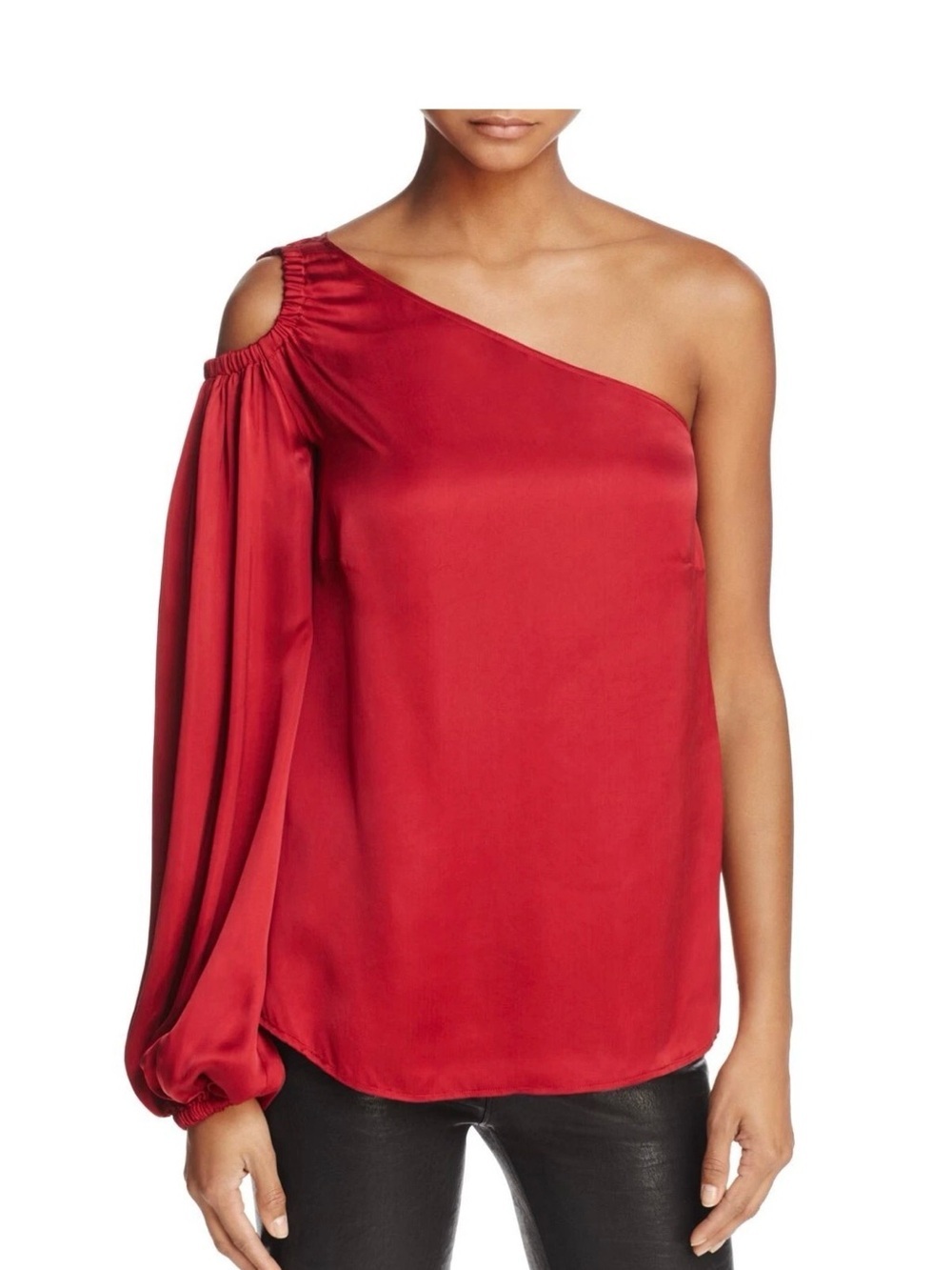Elizabeth and James Asymmetrical One-Shoulder Satin Blouse in Red size 0